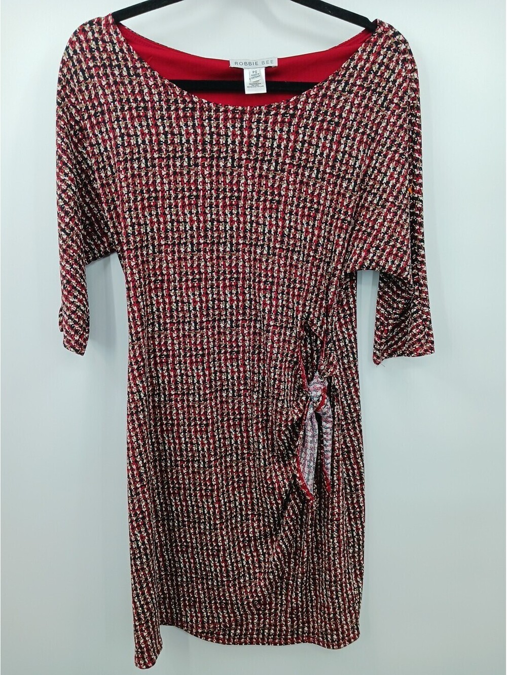 Robbie Bee Women's Dress Red Small Midi Wrap Black Cream Petite Casual Party